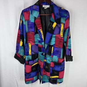 Vintage Bedford Fair Blazer Womens Small Multicolor Abstract Print Jacket‎ 90s